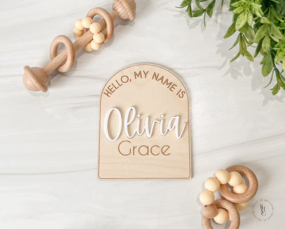 Wooden Hello My Name Is Baby Name Announcement Sign With Acrylic Name