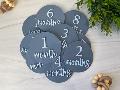 3D Blue Acrylic Monochromatic Monthly Milestone Discs For Baby Photos