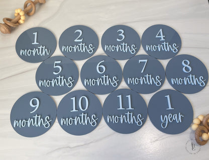 3D Blue Acrylic Monochromatic Monthly Milestone Discs For Baby Photos