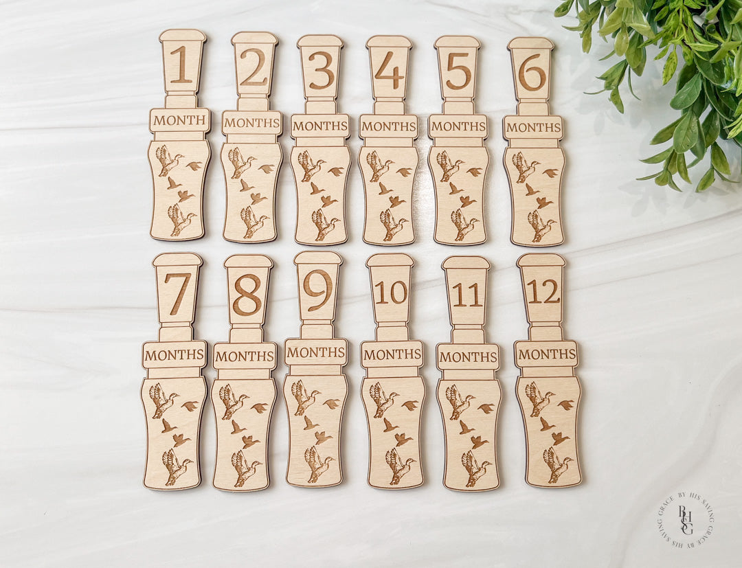 Duck Call Monthly Milestones Markers For Baby Photos + Matching Nameplate