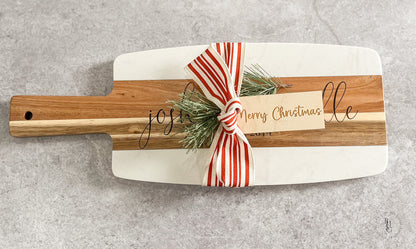 Personalized Marble & Acacia Wood Serving Board With Name + Est. Date