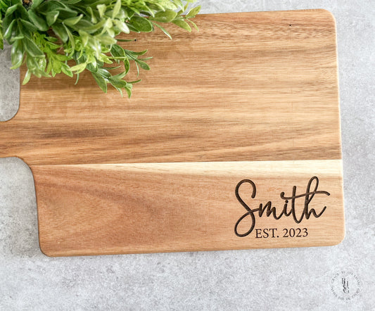 Personalized Acacia Wood Serving Board With Last Name + Est. Date