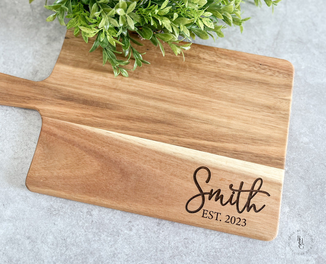 Personalized Acacia Wood Serving Board With Last Name + Est. Date