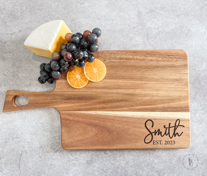 Personalized Acacia Wood Serving Board With Last Name + Est. Date