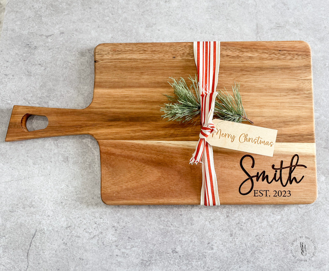 Personalized Acacia Wood Serving Board With Last Name + Est. Date