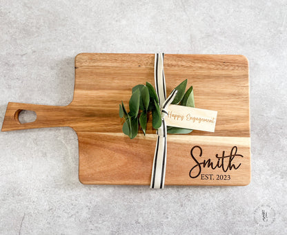 Personalized Acacia Wood Serving Board With Last Name + Est. Date