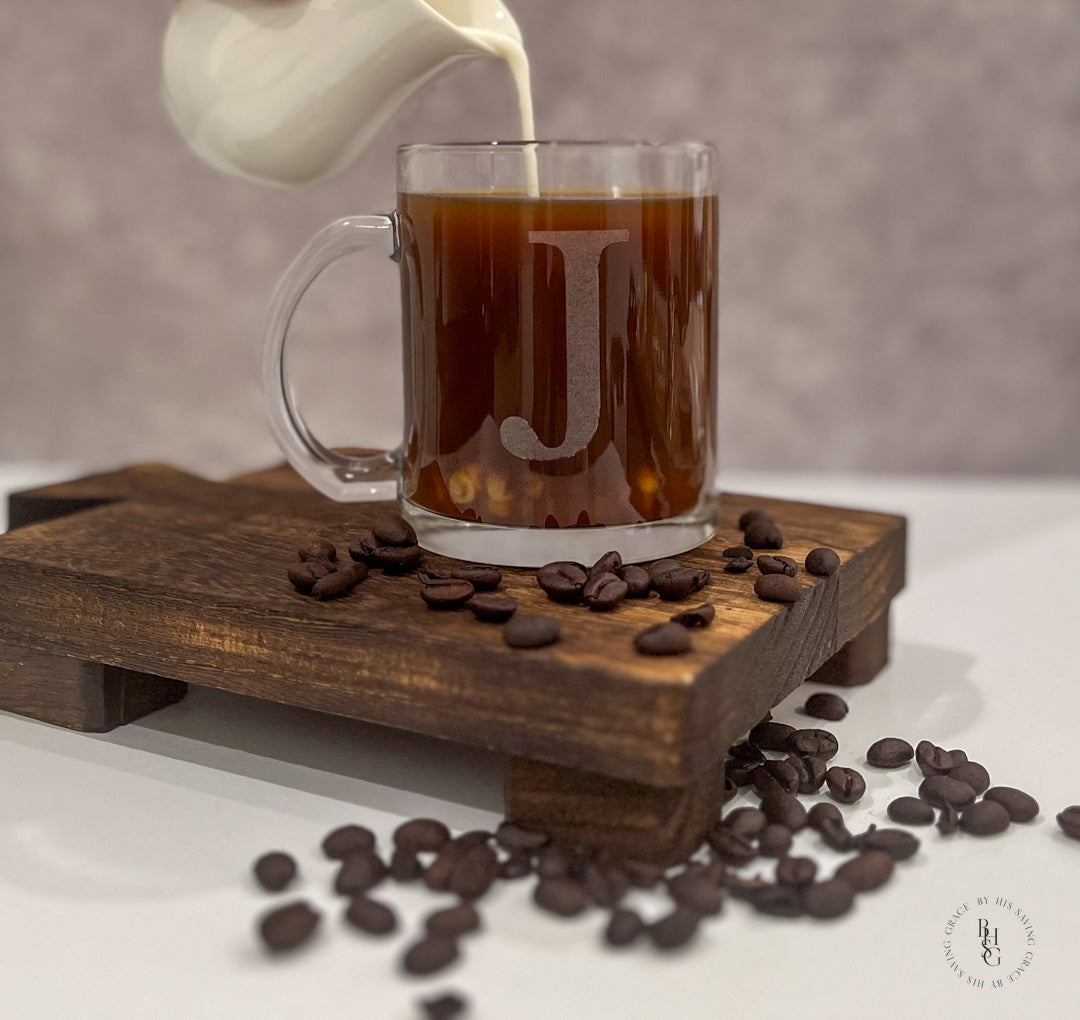 Engraved Initial Glass Coffee Cup