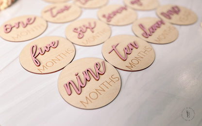 3D Wooden Monthly Milestone Discs With Vintage Rose Letters For Baby Photos