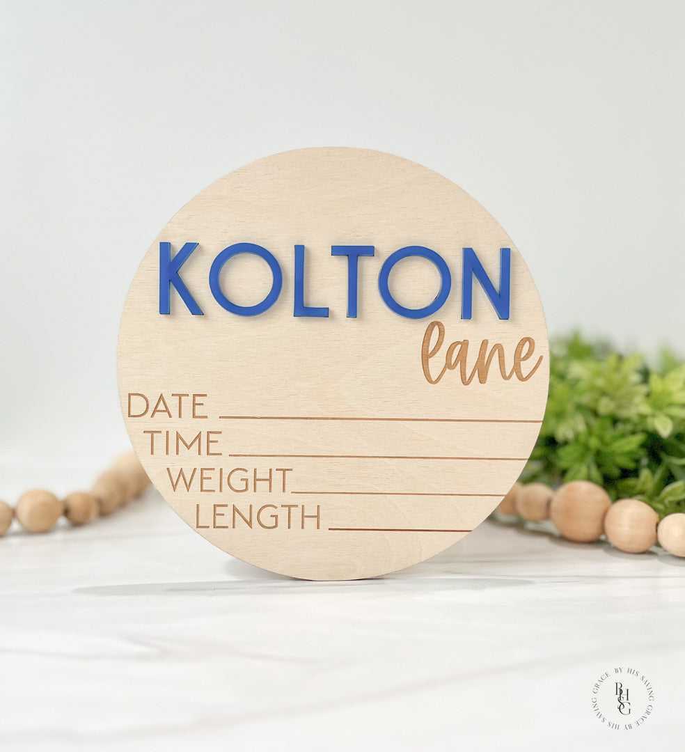 Wooden Baby Announcement Sign With Birth Stats + Footprint Sign with an Acrylic Name