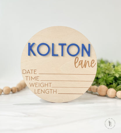 Wooden Baby Announcement Sign With Birth Stats + Footprint Sign with an Acrylic Name