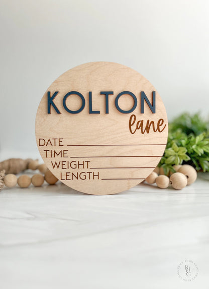 Wooden Baby Announcement Sign With Birth Stats