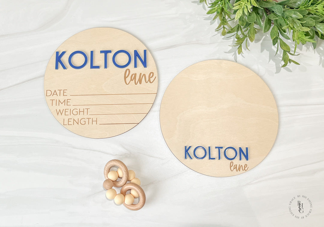 Wooden Baby Announcement Sign With Birth Stats + Footprint Sign with an Acrylic Name