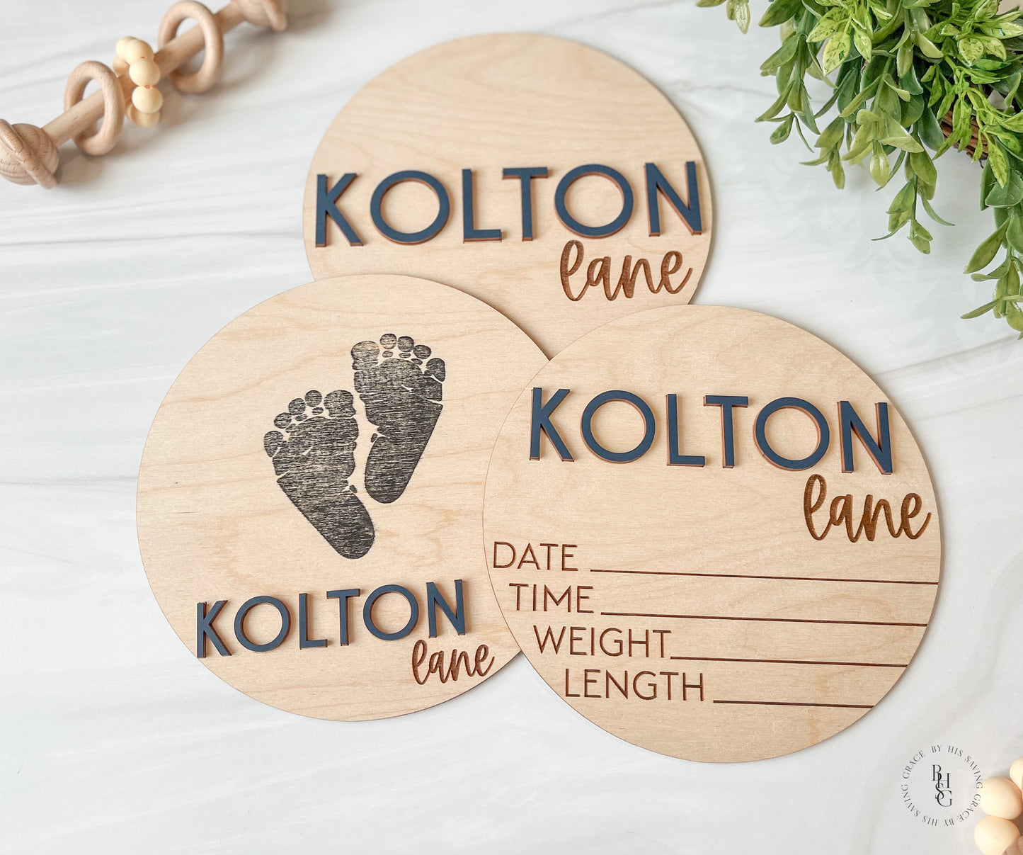 Wooden Baby Announcement Sign With Birth Stat, Footprint & Nameplate Signs