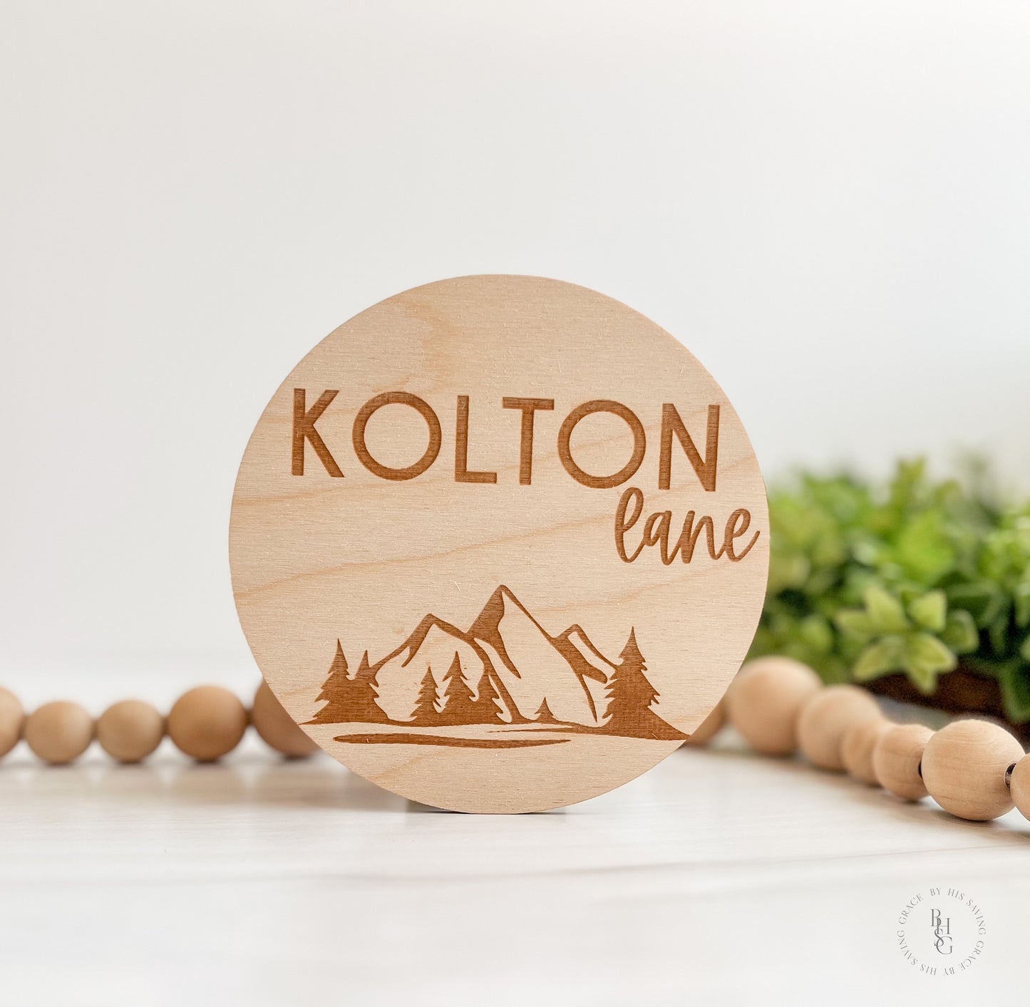 Wooden Mountain Baby Name Announcement Sign