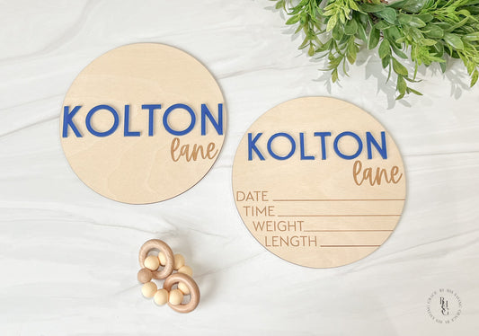 Wooden Baby Announcement Sign With Birth Stats + Nameplate Sign with an Acrylic Name