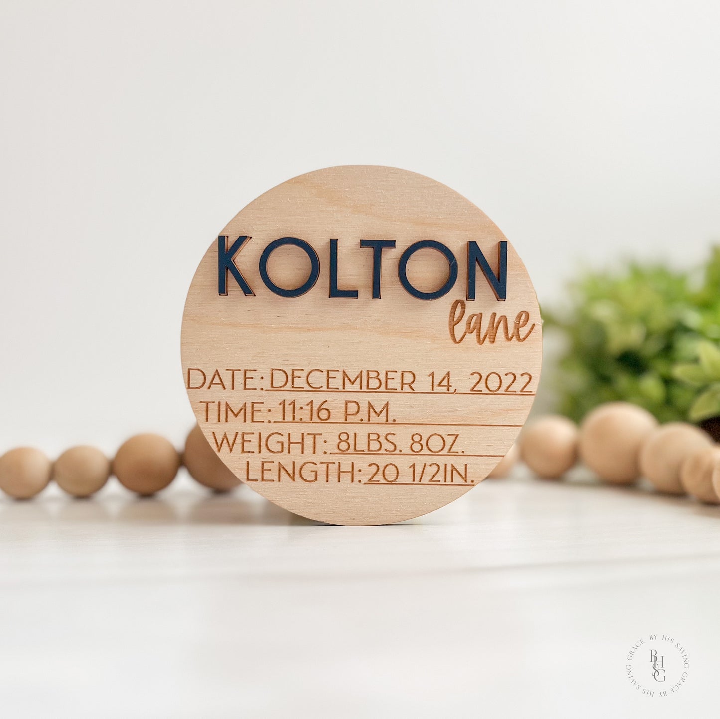 Wooden Baby Announcement Sign With Engraved Birth Stats