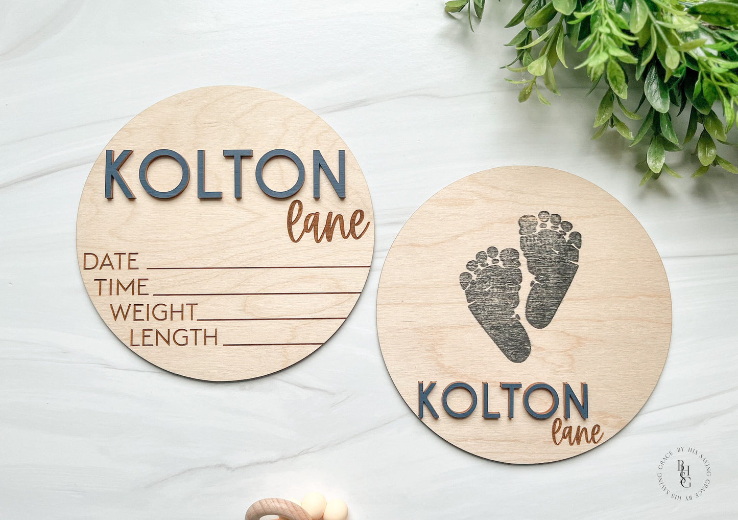 Wooden Baby Announcement Sign With Birth Stats + Footprint Sign