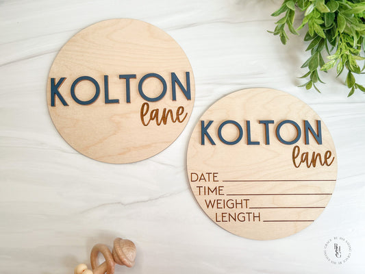 Wooden Baby Announcement Sign With Birth Stats + Nameplate Sign