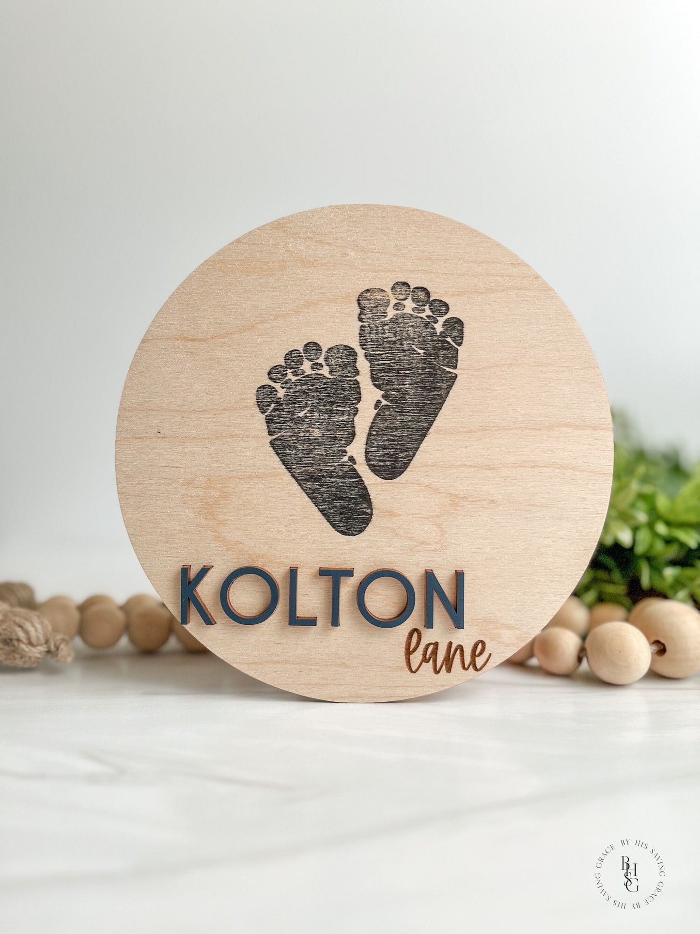 Wooden Baby Announcement Footprint Sign