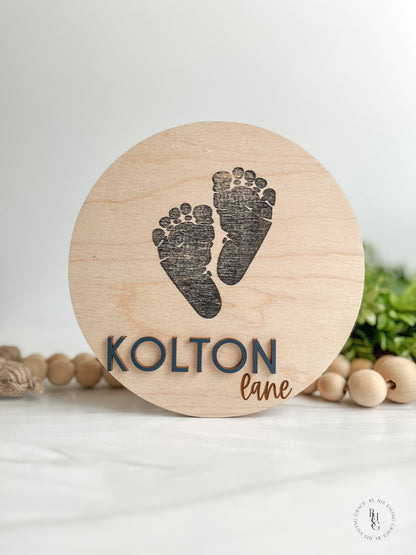 Wooden Baby Announcement Sign With Birth Stat, Footprint & Nameplate Signs