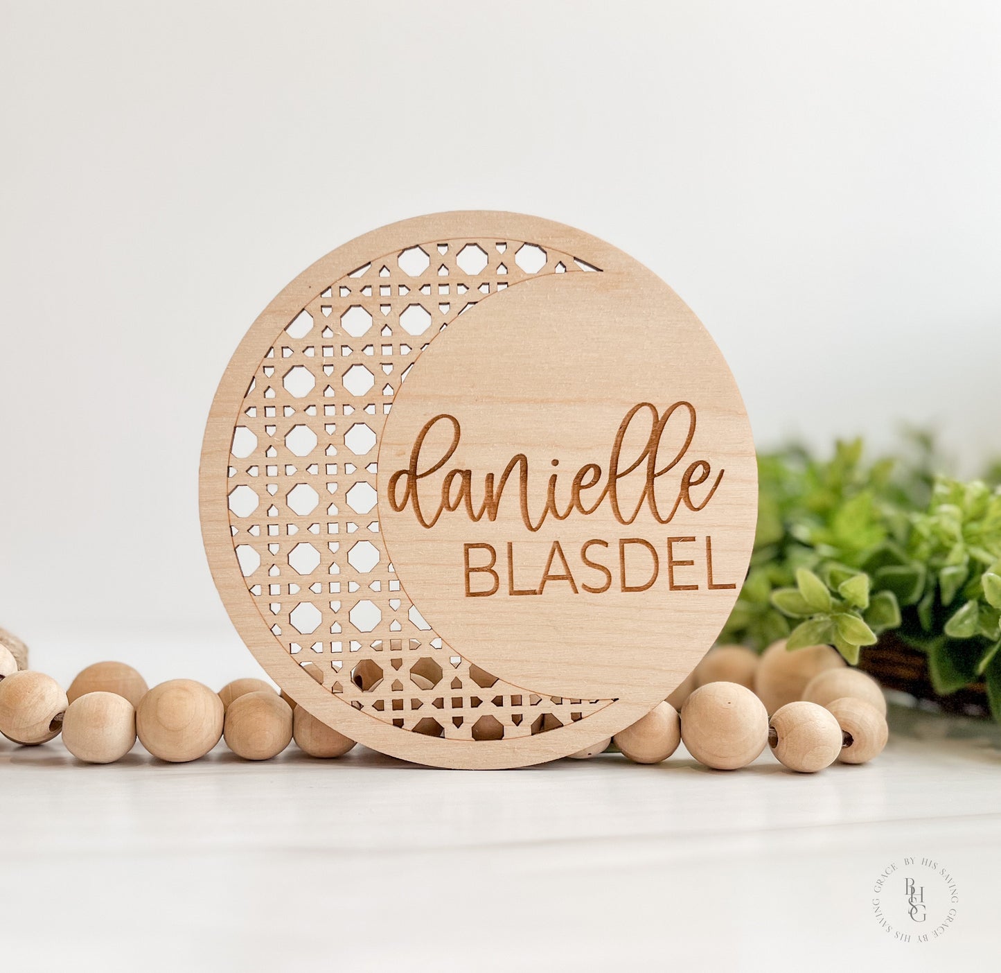 Boho Rattan Moon Wooden Monthly Milestone Discs For Baby Photos + Matching Nameplate