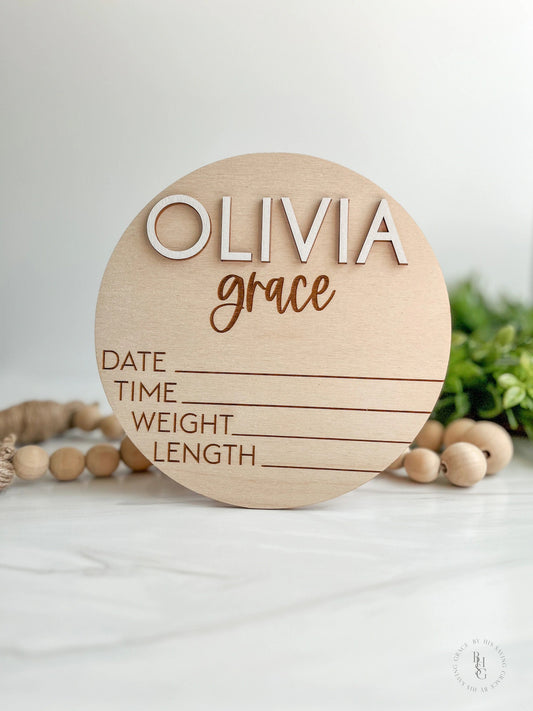 Wooden Baby Announcement Sign With Birth Stats