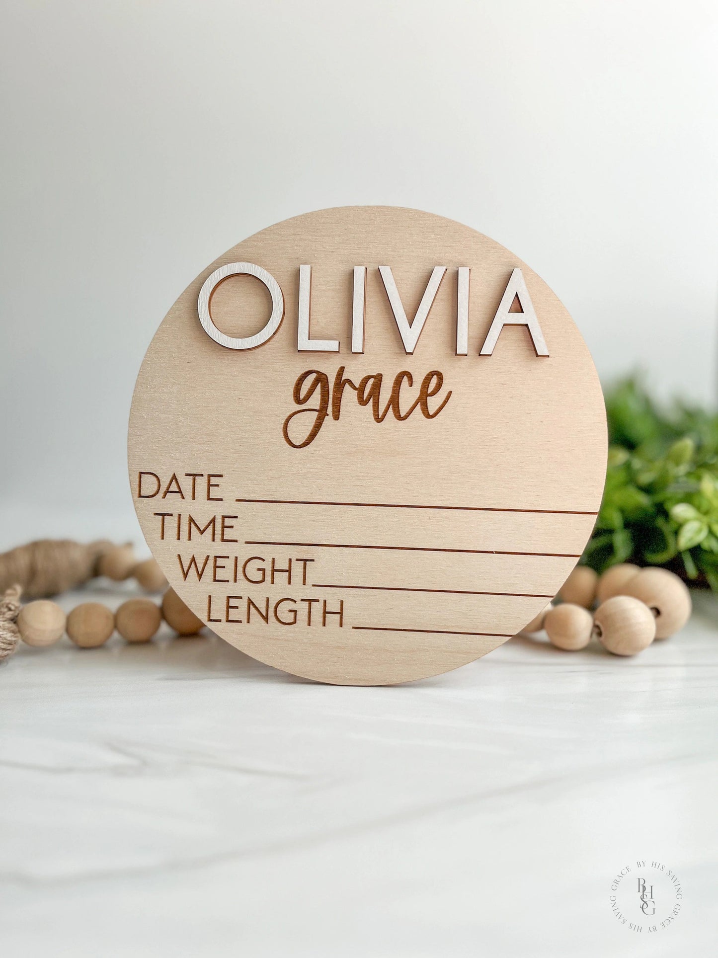 Wooden Baby Announcement Sign With Birth Stats + Nameplate Sign