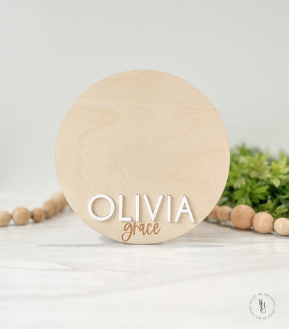 Wooden Baby Announcement Sign With Birth Stats + Footprint Sign with an Acrylic Name