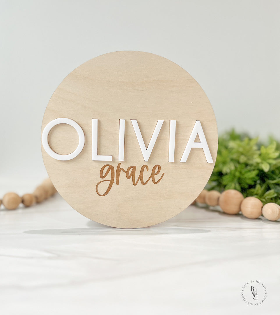 Wooden Baby Announcement Sign With Birth Stats + Nameplate Sign with an Acrylic Name