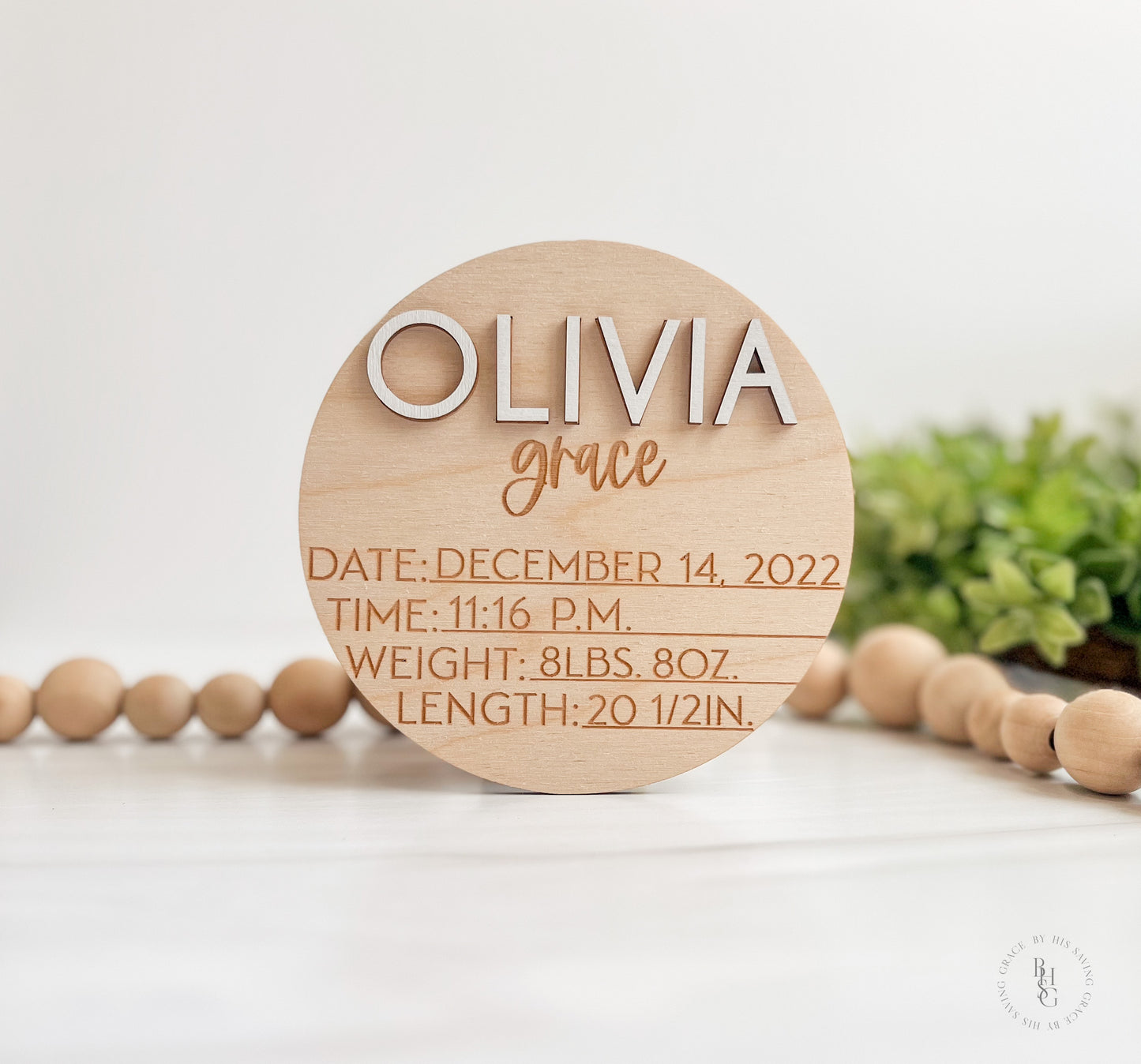 Wooden Baby Announcement Sign With Engraved Birth Stats