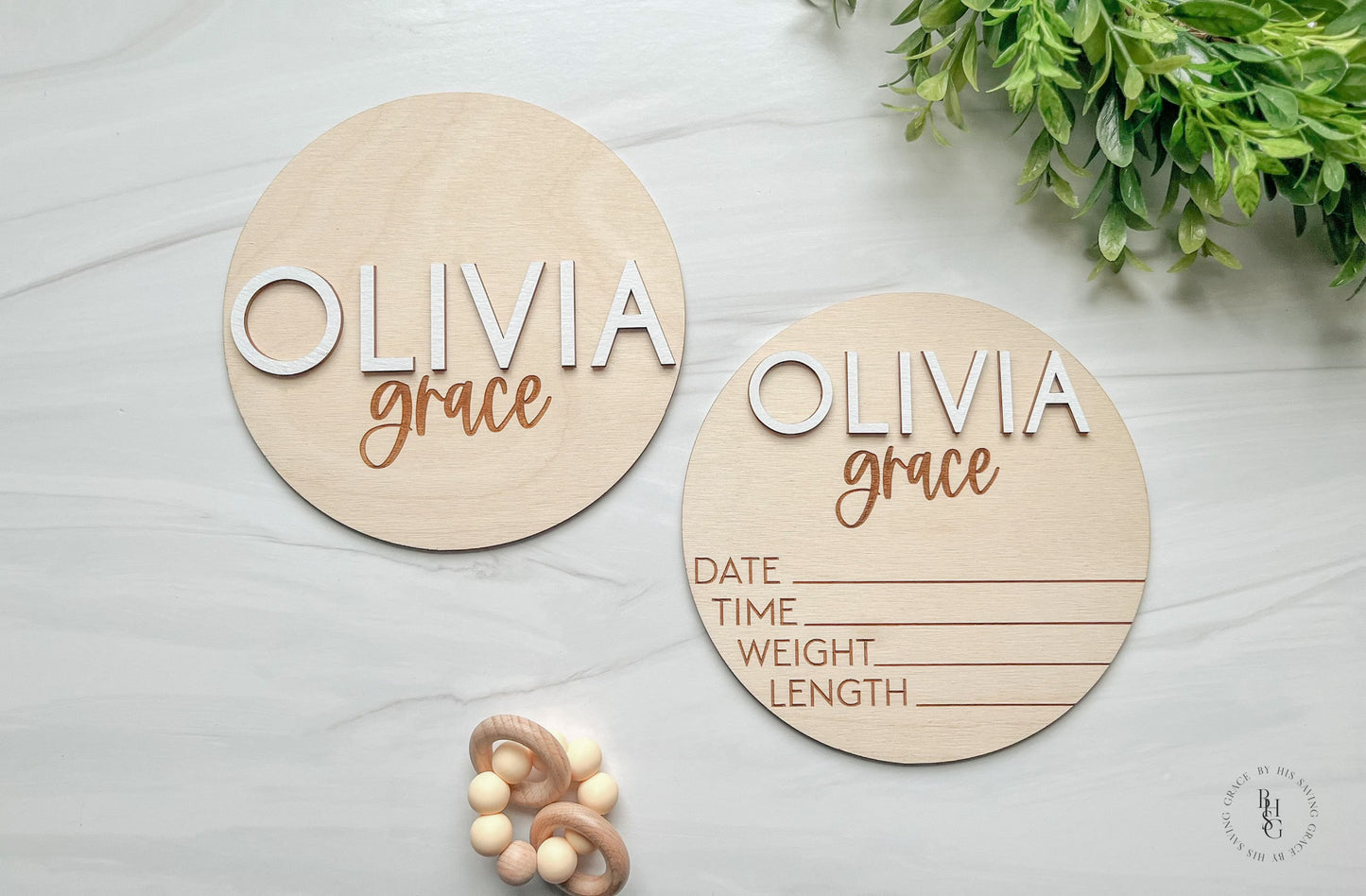 Wooden Baby Announcement Sign With Birth Stats + Nameplate Sign