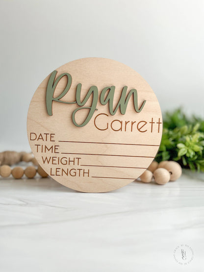 Wooden Baby Announcement Sign With Birth Stats