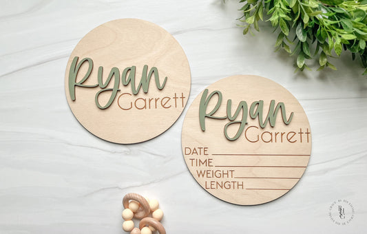 Wooden Baby Announcement Sign With Birth Stats + Nameplate Sign