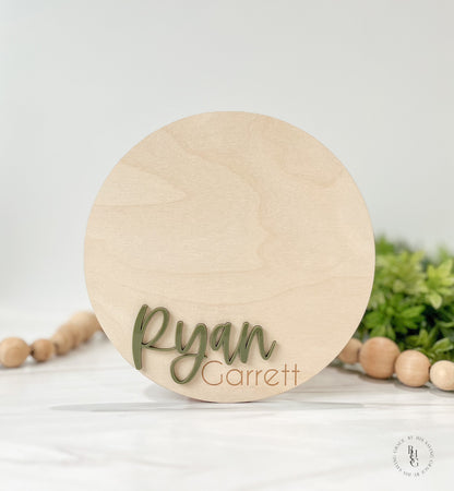 Wooden Baby Announcement Sign With Birth Stats + Footprint Sign with an Acrylic Name