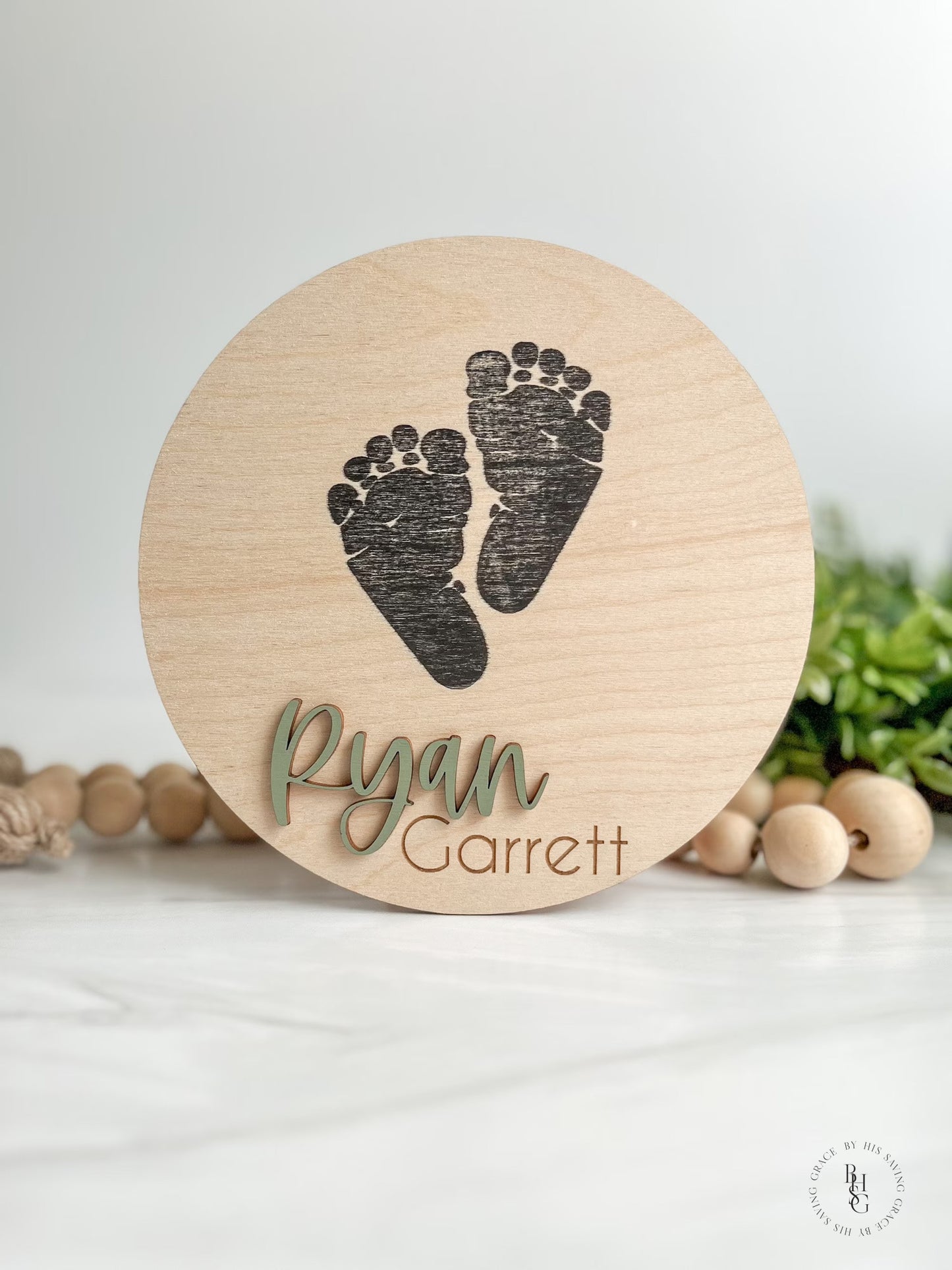 Wooden Baby Announcement Sign With Birth Stat, Footprint & Nameplate Signs