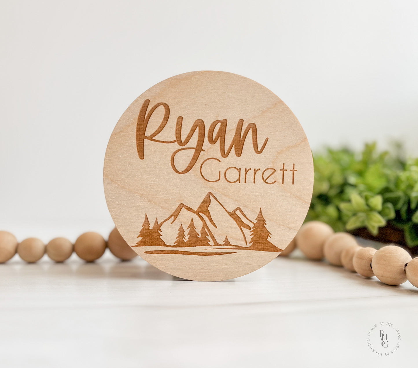 Wooden Mountain Baby Name Announcement Sign