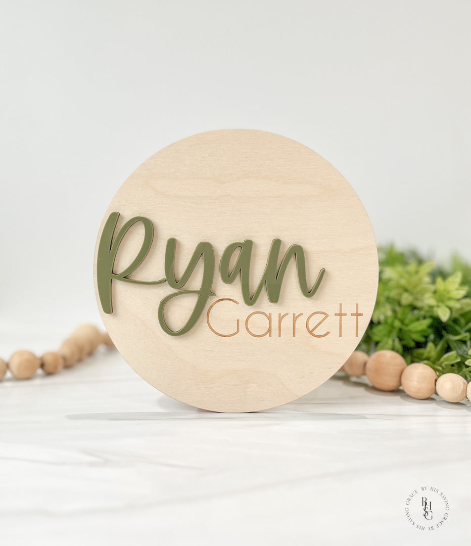 Wooden Baby Announcement Sign With Birth Stats + Nameplate Sign with an Acrylic Name