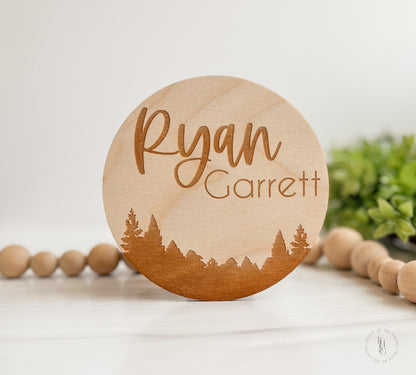 Wooden Forest Baby Name Announcement Sign