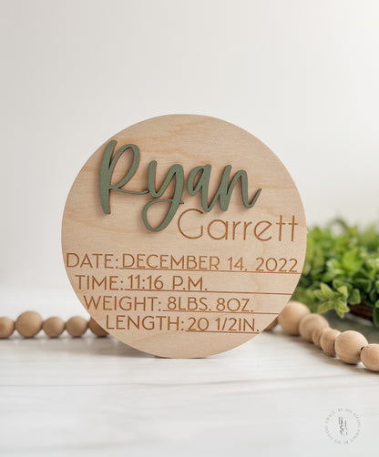 Wooden Baby Announcement Sign With Engraved Birth Stats