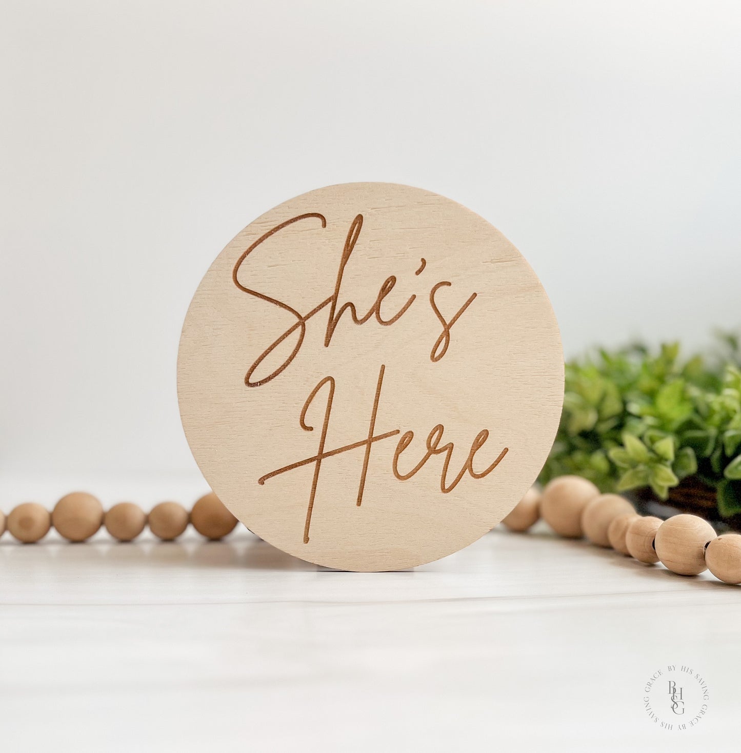 Wooden Double or Single Sided He's Here, She's Here, I'm Here, We're Here Birth Announcement