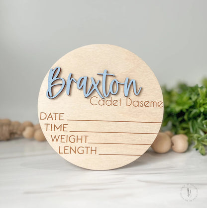 Wooden Baby Announcement Sign With Birth Stats