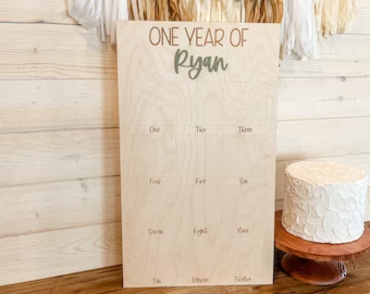 Wooden One Year Of "Your Name" Birthday Photo Board