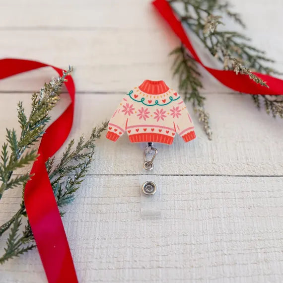 Festive Christmas Sweater Badge Reel