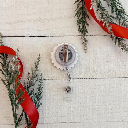Classic Christmas Patterned Badge Reel with Metallic Christmas Tree