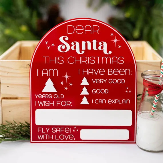 Reusable Dear Santa letter board in dry erase acrylic