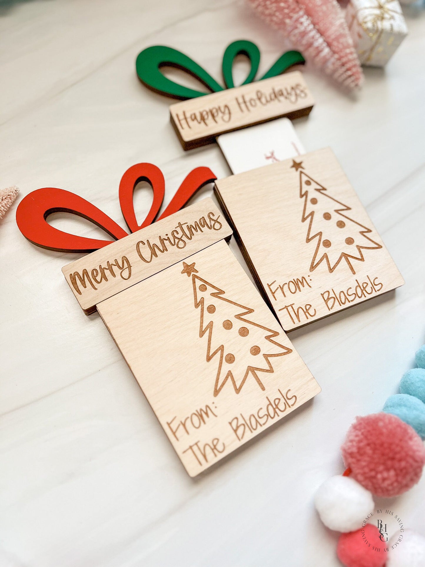 Merry Christmas & Happy Holidays Christmas Tree Gift Card Holder