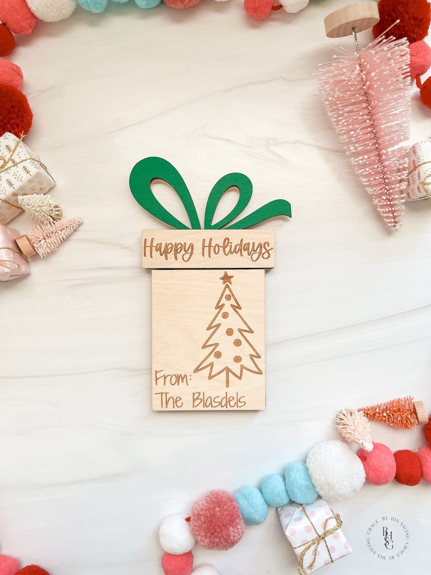 Merry Christmas & Happy Holidays Christmas Tree Gift Card Holder