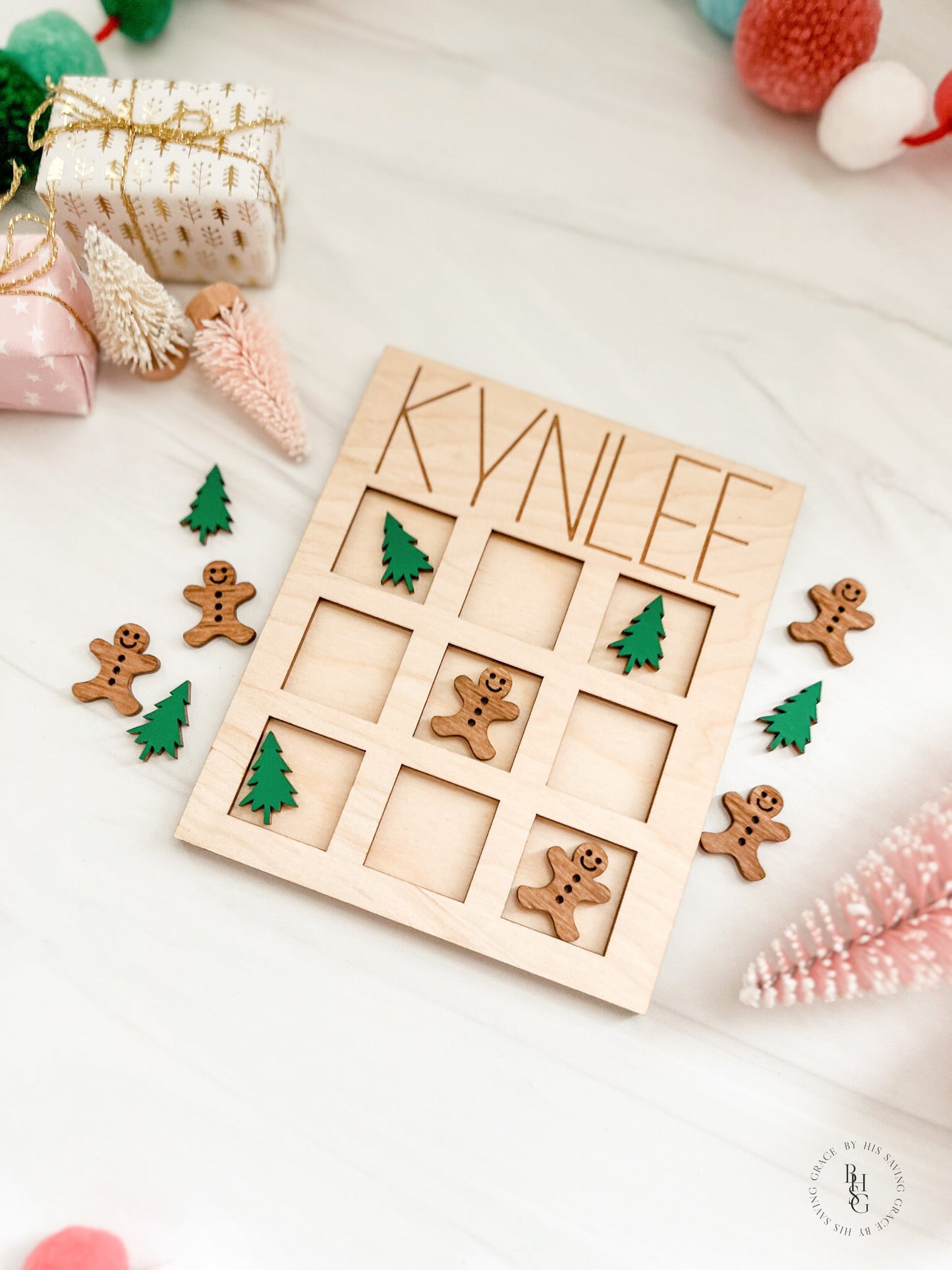 Wooden Christmas Tic-Tac-Toe Board