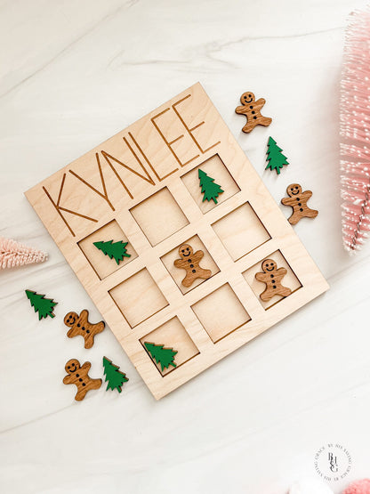 Wooden Christmas Tic-Tac-Toe Board