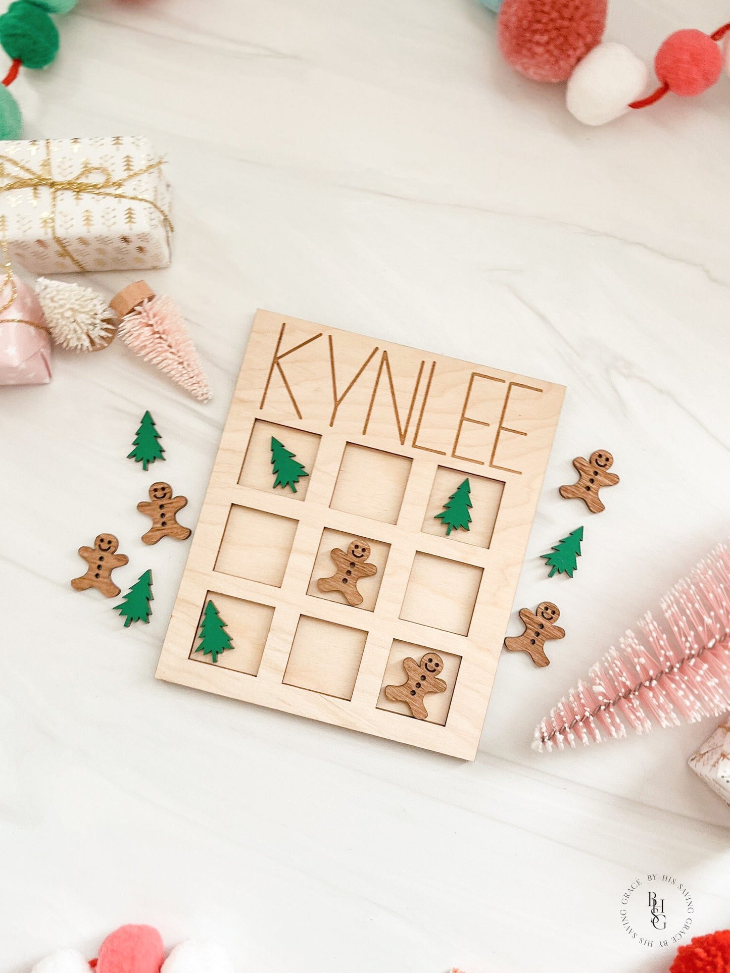 Wooden Christmas Tic-Tac-Toe Board